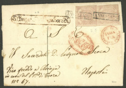 ITALY: Sc.3a, 1858 2G. Rose, Pair Franking An Entire Letter Sent To Napoli On 4/OC/1858, Very Good Cancels, Excellent Qu - Naples