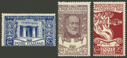 ITALY: Sc.140/142, 1922 Mazzini, Complete Set Of 3 MNH Values, VF Quality! - Ohne Zuordnung