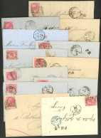 ITALY: 12 Entire Letters Sent To Paris Between 1866 And 1873, All Franked With 60c. (Sc.32), Attractive Postal Marks, Ex - Sin Clasificación