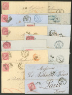 ITALY: 12 Entire Letters Sent To Paris Between 1866 And 1873, All Franked With 60c. (Sc.32), Attractive Postal Marks, Ex - Sin Clasificación