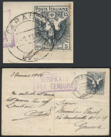 ITALY: PC Sent From Taranto To Genova On 4/JA/1916, Franked By Sc.B2 ALONE (15c. + 5c. Red Cross), Interesting, Catalog  - Ohne Zuordnung