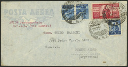 ITALY: Airmail Cover Sent From Bologna To Argentina On 19/DE/1947 Franked With 115L. Including The 100L. Red Democratica - Non Classificati