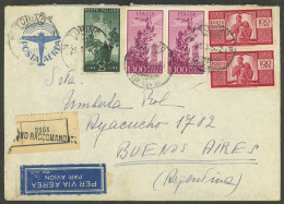 ITALY: 25/MAR/1950 Torino - Argentina, Registered Airmail Cover, With Very Attractive Postage Of 825L., On Back Transit  - Unclassified