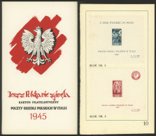 ITALY - POLISH CORPS: Fundraising Folder With 10 Pages Containing 4 Stamps And 3 Souvenir Sheets (glued), Excellent Qual - 1946-47 Corpo Polacco Period
