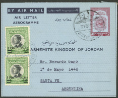 JORDAN: 31/DE/1963 Bethlehem - Argentina, 35f. Aerogram + Additional Postage, Very Fine Quality, Rare Destination! - Jordanien