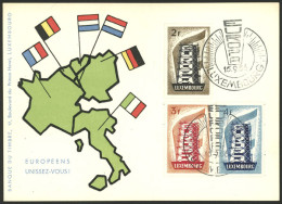 LUXEMBOURG: Yvert 514/516, 1956 Europa, Cmpl. Set Of 3 Values On Card With First Day Postmark, VF Quality! - Sonstige & Ohne Zuordnung