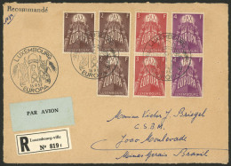 LUXEMBOURG: Front Of Registered Airmail Cover Sent To Brazil On 16/SE/1957, Franked With Pairs Or Strips Of 3 From The E - Otros & Sin Clasificación