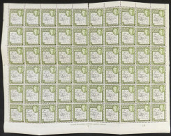 FALKLAND ISLANDS - DEPENDENCIES: Yvert 33A, 1946 ½p. Map, Sheet Of 60 Stamps With 6 Varieties "broken Line" In Positions - Falklandinseln