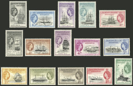 FALKLAND ISLANDS - DEPENDENCIES: Sc.1L19/1L33, 1954  Ships, Cmpl. Set Of 15 Values, Mint Very Lightly Hinged, Very Fine  - Falkland Islands