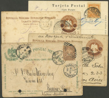MEXICO: 3 Postal Cards + 1 Postcard Sent To Argentina Between 1898 And 1906, Including A 3c. Postal Card With An Interes - Mexico
