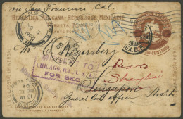 MEXICO: LONG AND EXOTIC JOURNEY: 4c. Postal Card Sent To Singapore  "via San Francisco, California" On 2/SE/1902, And Re - Mexico
