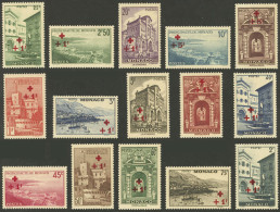 MONACO: Yvert 200/214, 1940 Red Cross, Cmpl. Set Of 15 Overprinted Values, MNH, Very Fine Quality! - Other & Unclassified