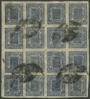 NEPAL: Sc.29A, 1917 1a. Blue, Used Block Of 16, Very Fine Quality! - Nepal