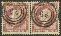 NORWAY: Sc.5, 1856/7 8s., Pair With Numeral "25" Cancel, Very Attractive!" - Other & Unclassified