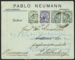 PARAGUAY: 8/SE/1908 COLONIA NUEVA GERMANIA - Germany, Cover Franked With 71c., Arrival Backstamp, Very Fine Quality! - Paraguay