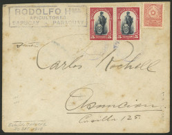 PARAGUAY: 30/SE/1918 ESTAFETA SAPUCAY - Asunción, Cover Franked With 30c., Arrival Backstamp, Fine Quality, Very Rare Or - Paraguay