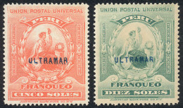 PERU: Scott 158/159, 1899 5S. And 10S., Both With Blue "ULTRAMAR" Overprint, Possibly From The Archive Of Specimens Sent - Peru