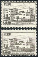 PERU: Sc.487, 1962 60c. Tourist Hotel In Tacna, With Variety: DOUBLE IMPRESSION, VF Quality, Along A Normal Example For  - Peru