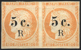 REUNION: Yvert 6, 5c. On 40c. Orange, Pair Of Excellent Quality, Mint Original Gum, Very Nice! - Other & Unclassified