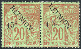 REUNION: Yv.30, Pair With VARIETY: The "1" Of The Overprint With Downward Shift, VF Quality!" - Sonstige & Ohne Zuordnung