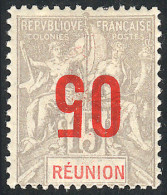 REUNION: Yvert 73a, 1912 "05" On 15c. With INVERTED Overprint Variety, Very Fine Quality, With Guarantee Mark On Back Of - Sonstige & Ohne Zuordnung