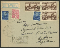 ROMANIA: 31/JUL/1948 Ploesti - Argentina, Registered Airmail Cover With Very Nice Postage, Both The Sender And The Addre - Otros & Sin Clasificación