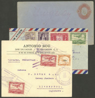 EL SALVADOR: 2 Airmail Covers Of 1932 And 1935 + 1 Old Postal Stationery Cover, Interestingt! IMPORTANT: Please View ALL - El Salvador