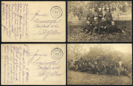 SWITZERLAND: 2 Real Photo PCs With Views Of Groups Of Soldiers, Posted Stampless With Special Marks, Excellent Quality - Sonstige & Ohne Zuordnung