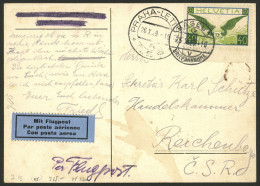 SWITZERLAND: Card Franked With 40c. (Sc.C14) Sent By Airmail From Basel To Praha On 25/OC/1929, Arrival Mark Of The Foll - Otros & Sin Clasificación