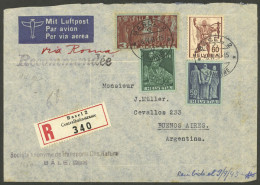 SWITZERLAND: 6/AP/1943 Basel - Argentina, Registered Airmail Cover Sent "via Roma" (LATI) Franked With 5.10Fr., Arrival  - Other & Unclassified