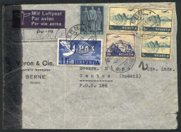 SWITZERLAND: Airmail Cover Sent From Bern To Brazil On 6/JUN/1945 Franked With 4.80Fr., Including The 1Fr. Pax (Sc.301), - Otros & Sin Clasificación