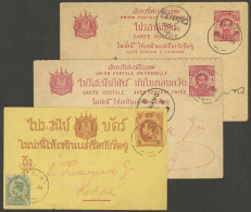 THAILAND: 3 Old Used Postal Cards, One Double With Paid Reply Attached, Another One With Additional Postage (minor Defec - Thailand