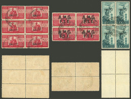 TRIESTE: 2 Used Blocks Of 4 + 1 Block Of 6, With Tiny Defect But Of Very Fine Appearance, Very Unusual! - Autres & Non Classés