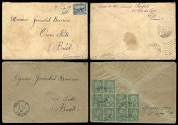 TUNISIA: 2 Covers Sent To Brazil In 1921 Franked With 50c. (Sc.32 X10!! And Sc.47), Rare Destination, Interesting! - Autres & Non Classés