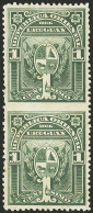 URUGUAY: Sc.74, 1899 1c. Dark Green, Pair IMPERFORATE HORIZONTALLY, Mint Without Gum, VF Quality! - Uruguay