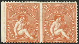 URUGUAY: Sc.162, 1904 Eros 2c. Orange, Pair IMPERFORATE VERTICALLY, Used, Excellent! - Uruguay