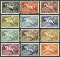 URUGUAY: Yvert 27/38, 1929 Pegasus, Complete Set Of 12 Mint Values (many Are MNH), Excellent Quality! - Uruguay