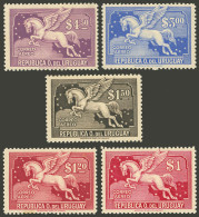 URUGUAY: Sc51/55, 1930/1 Pegasus, The 5 High Values Of The Set, Very Nice! - Uruguay