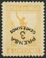 URUGUAY: Sc.P1a, 1922 3c. On 4c. Orange With INVERTED OVERPRINT, VF Quality! - Uruguay