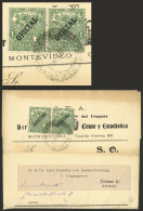 URUGUAY: Sc.O84, 1901 1c. Green, Pair With Double "diamond" Punch Hole, Franking An Official Wrapper Of The Bureau Of Ce - Uruguay