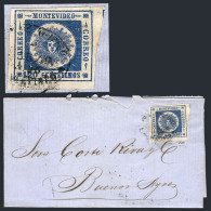 URUGUAY: 19/MAR/1861 MONTEVIDEO  - Buenos Aires: Folded Cover Franked By Sc.16 (Sun 120c. Blue Thick Figures), With Oval - Uruguay