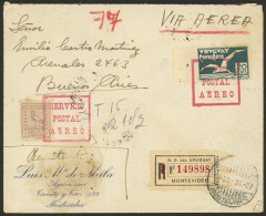 URUGUAY: 25/NO/1927 Montevideo - Buenos Aires, Registered Airmail Cover, Arrival Backstamp 28/NO, Very Fine Quality, Int - Uruguay