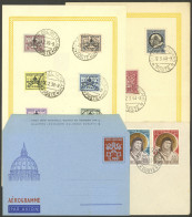 VATICAN: 2 Official Sheets Of 1939 And 1940 With Sets With First Day Postmarks + FDC Cover Of 1953 + Unused Aerogram, Al - Sonstige & Ohne Zuordnung