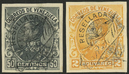 VENEZUELA: Sc.153 + 155, 1900 50c And 2B. "Resellada", Both Imperforate, Mint Without Gum, VF!" - Venezuela