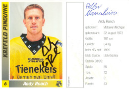 Autogramm Eishockey AK Andy Roach Krefeld Pinguine 99-00 Lausanne HC ZSC Lions Eisbären Berlin NHL DEG Düsseldorf Utah - Wintersport