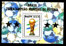 #9020 BRASIL BRAZIL 1994 SPORT FOOTBALL SOCCER 4°CHAMPION S/S YV BL 95 MI 96 MNH - 1994 – Stati Uniti