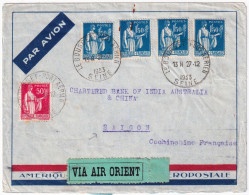 FRANCE - 1933 Type Paix 50c Yv.283 & 4x 1fr50 Yv.288 Sur LSC Avion Du Bourget à SAIGON, Cochinchine - AIR ORIENT - 1932-39 Paz