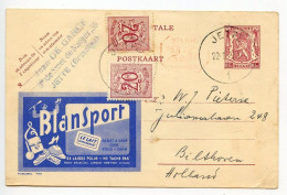 Belgium 1953 Uprated 65c. Coat Of Arms Postal Card W/ Blansport Advert; Jette To Bilshoven, Netherlands - Postkarten 1951-..