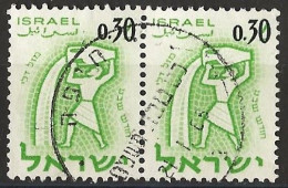 Israel 1962 - Mi 251 - YT 213 ( Aquarius - The Water Carrier - Surcharged ) Pair - Used Stamps (without Tabs)
