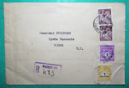 N°653 X2 + 709 + 711 MIXTE IRIS ARC DE TRIOMPHE RECOMMANDE PROVISOIRE PARIS BELLE ENVELOPPE ILLUSTREE POUR DIGNES 1945 - 1944-45 Triomfboog